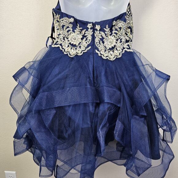 NWT Coya Collection Formal Mini Dress Gown Tulle Ruffle Beaded Halter Blue M - Picture 10 of 16